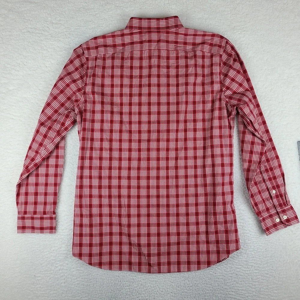 Banana Republic Dress Shirt Mens‎ XL Dark Red Plaid Non Iron Grant Fit Button Up